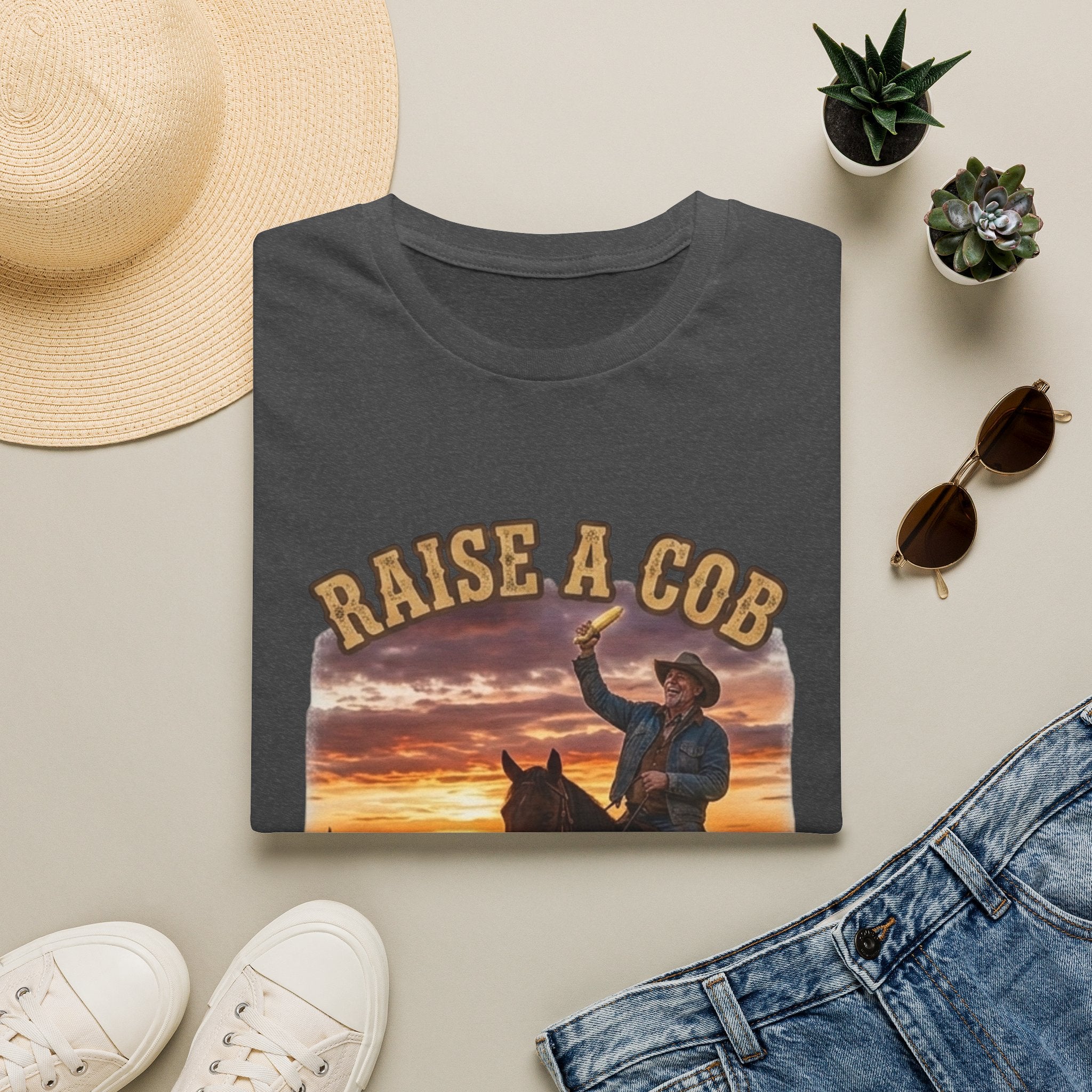 Raise a Cob to Cory Cowboy T‑Shirt — Western Sunset Rodeo Taber Corn Graphic Tee