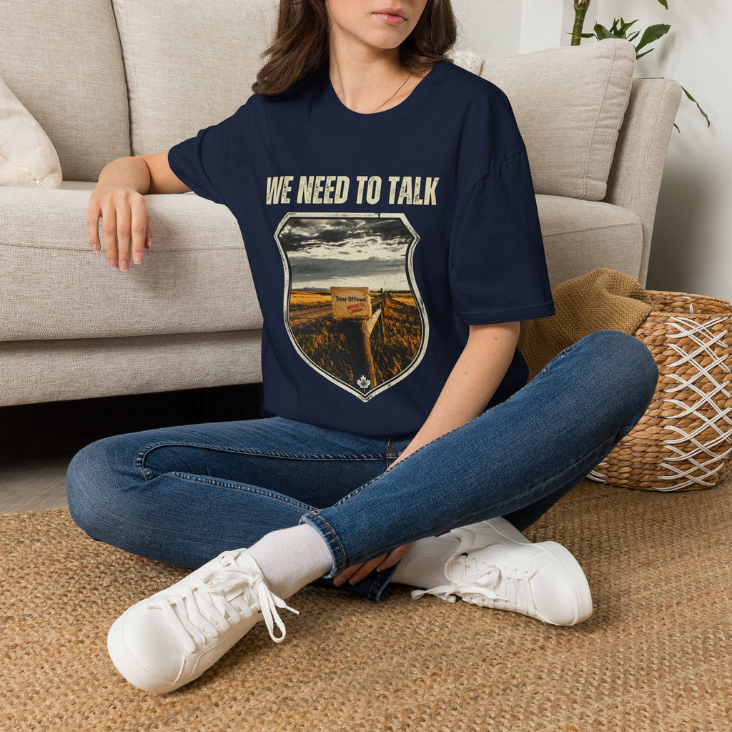 We Need To Talk T‑Shirt — Vintage Road Sign Graphic Tee