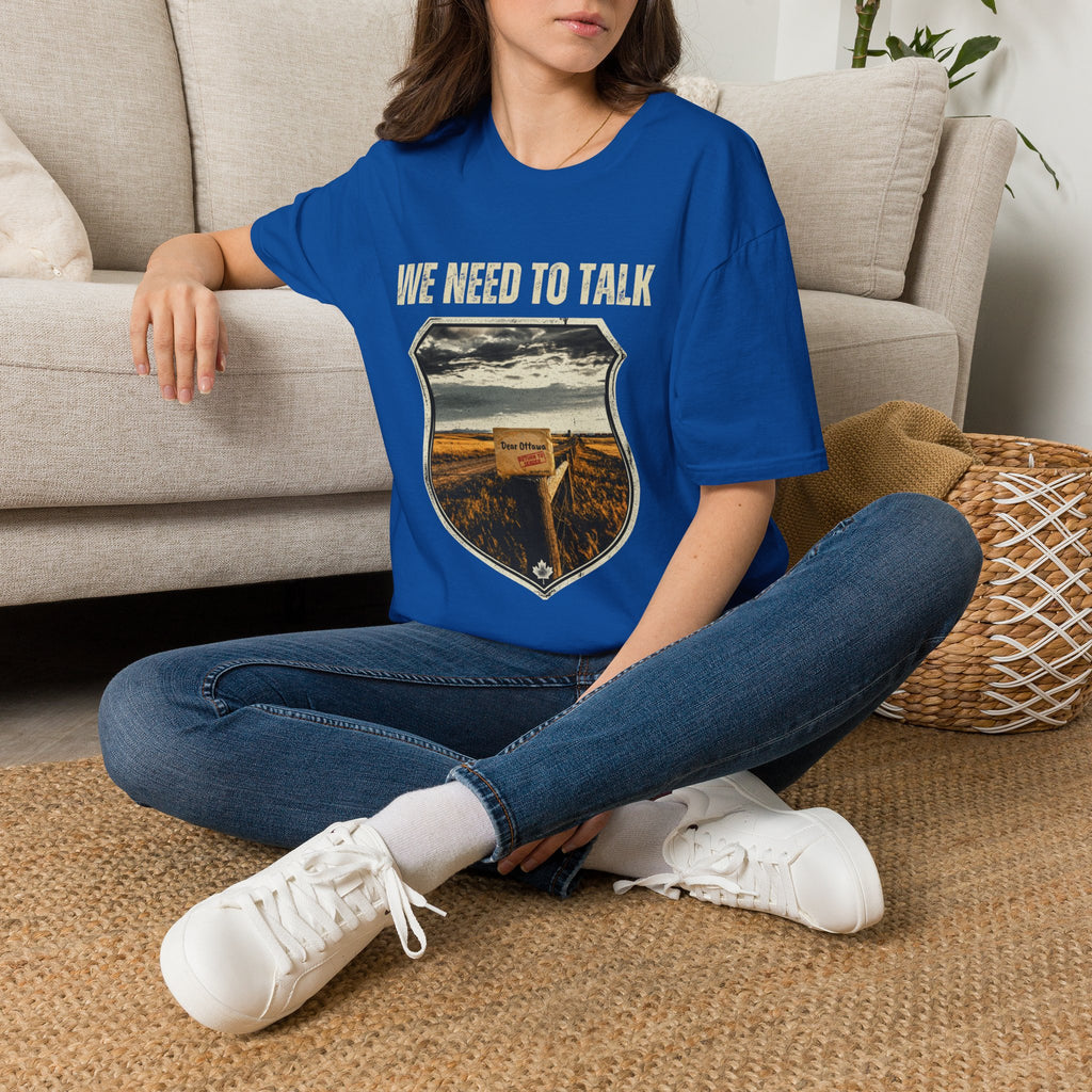 We Need To Talk T‑Shirt — Vintage Road Sign Graphic Tee